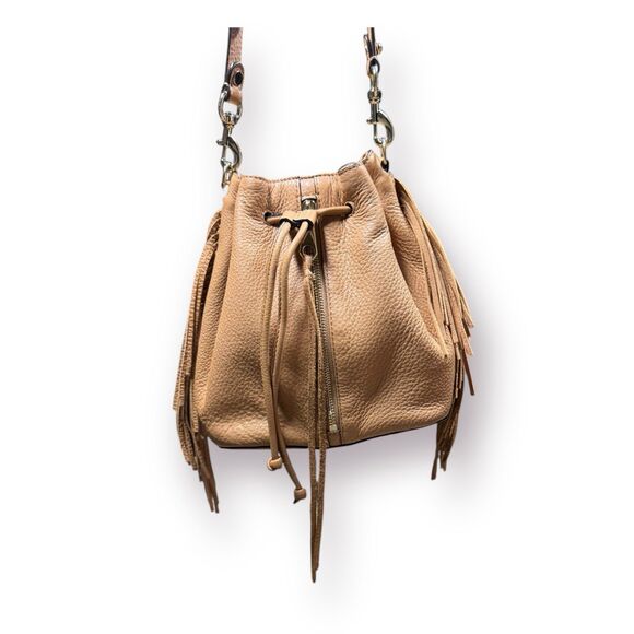 Rebecca Minkoff Tan Fringe Leather Crossbody Shoulder Bag Drawstring w/ Dust Bag - Picture 3 of 8